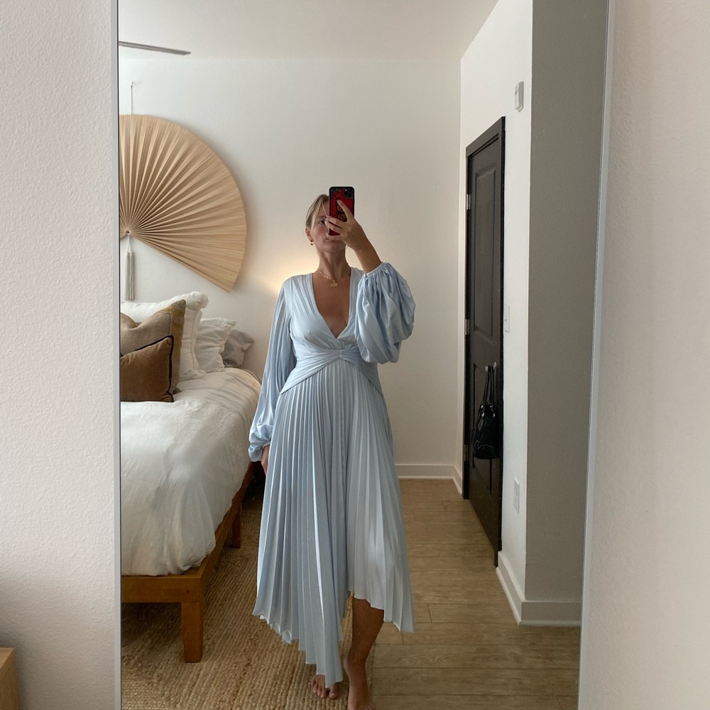 Acler Pleated Palms Dress in Sky Blue Size US 10